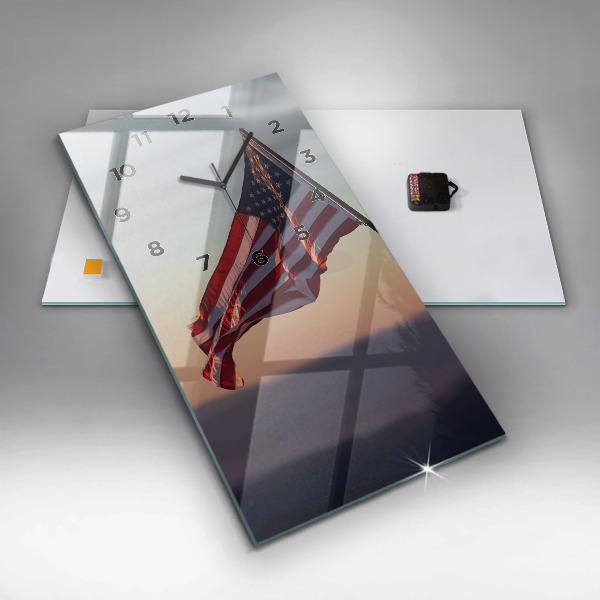 Modern vertical wall clock USA flag flying