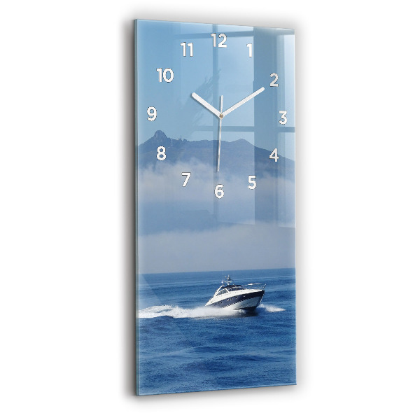 Modern vertical wall clock A boat floating on the ocean
