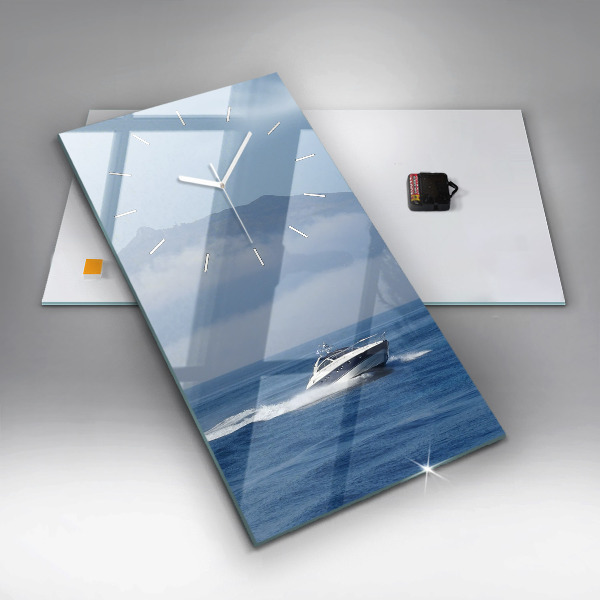 Modern vertical wall clock A boat floating on the ocean