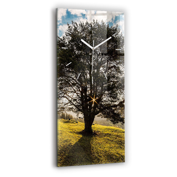 Modern vertical wall clock A tree on a hill