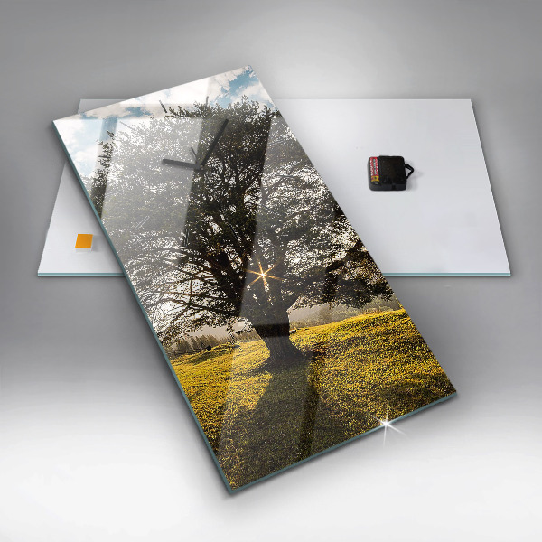 Modern vertical wall clock A tree on a hill