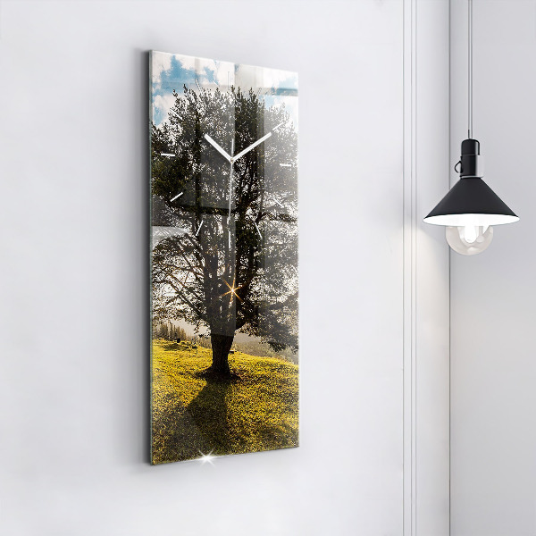 Modern vertical wall clock A tree on a hill