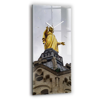 Modern vertical wall clock Statue of the Virgin Mary in Lyon