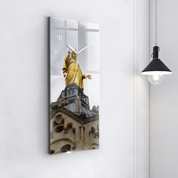 Modern vertical wall clock Statue of the Virgin Mary in Lyon