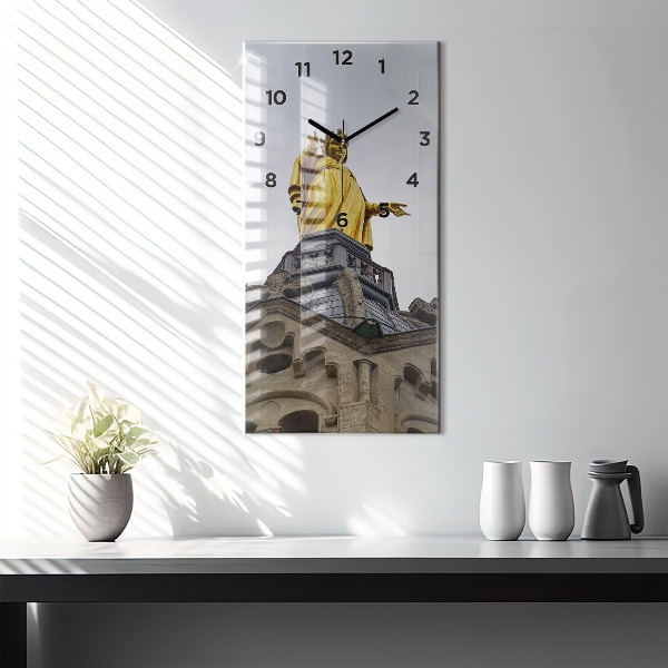 Modern vertical wall clock Statue of the Virgin Mary in Lyon