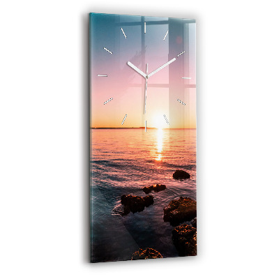 Modern vertical wall clock Rocks at sunset
