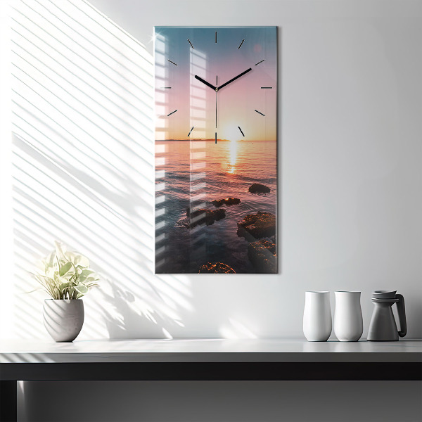 Modern vertical wall clock Rocks at sunset