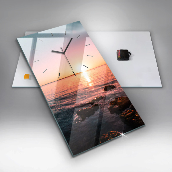Modern vertical wall clock Rocks at sunset
