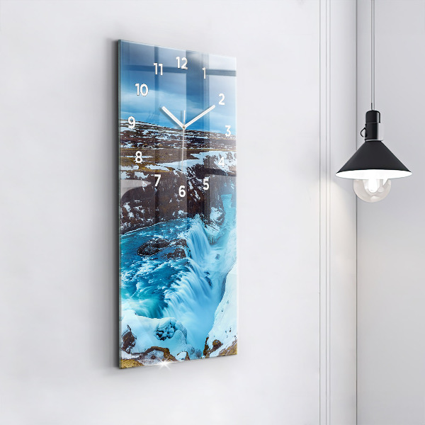 Modern vertical wall clock Gullfoss Waterfall in Iceland