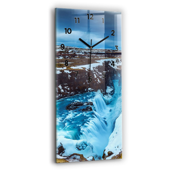 Modern vertical wall clock Gullfoss Waterfall in Iceland