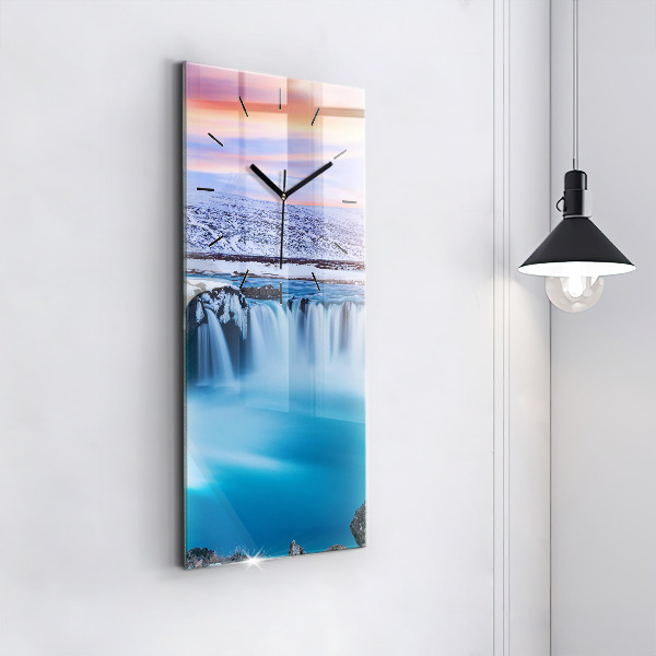 Modern vertical wall clock Godafoss Waterfall Iceland