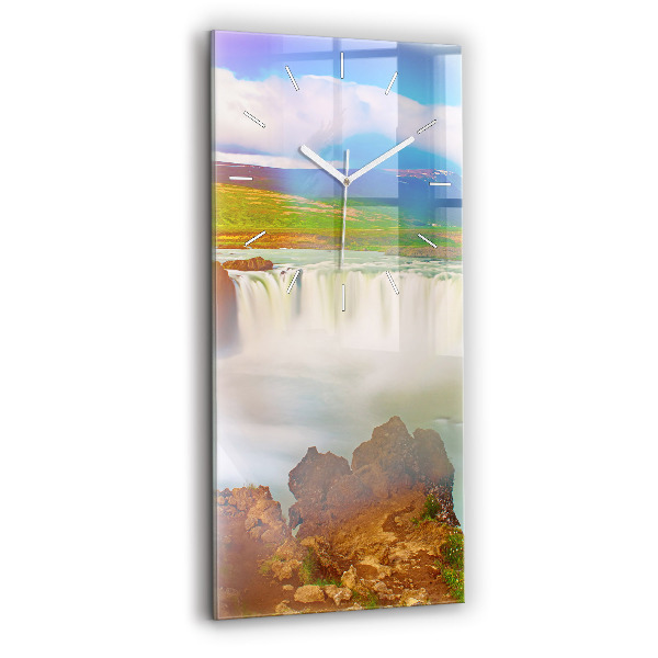 Modern vertical wall clock Godafoss in Iceland