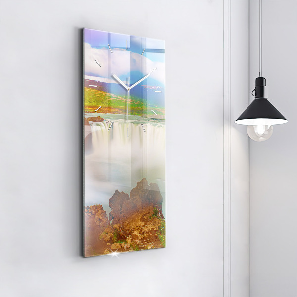 Modern vertical wall clock Godafoss in Iceland