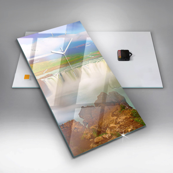 Modern vertical wall clock Godafoss in Iceland