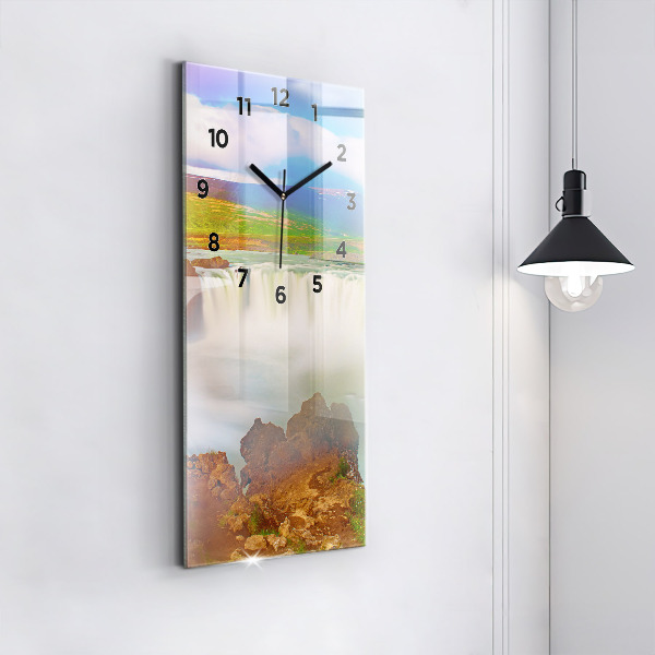 Modern vertical wall clock Godafoss in Iceland