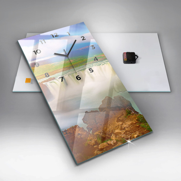 Modern vertical wall clock Godafoss in Iceland