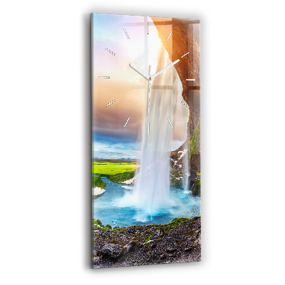 Modern vertical wall clock Waterfall in Iceland