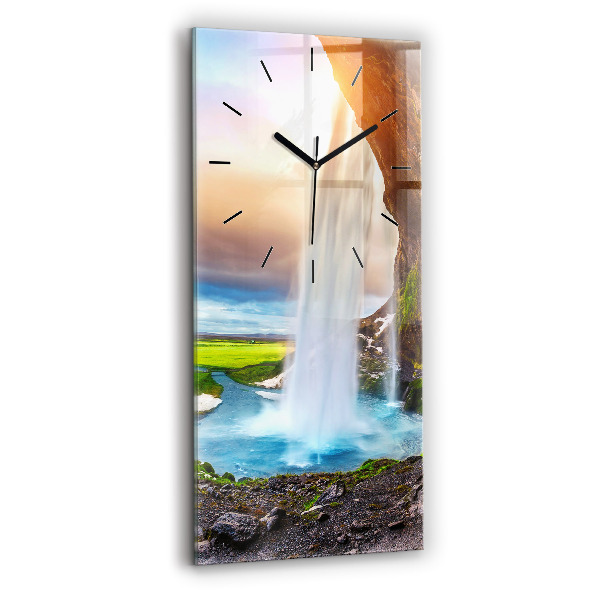 Modern vertical wall clock Waterfall in Iceland