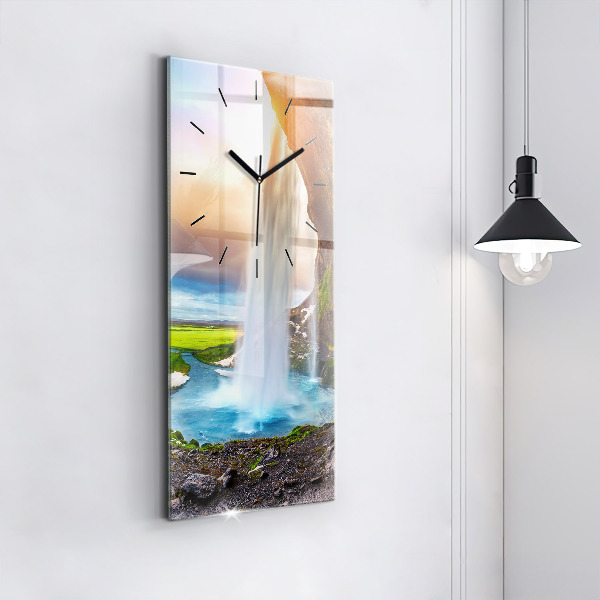 Modern vertical wall clock Waterfall in Iceland