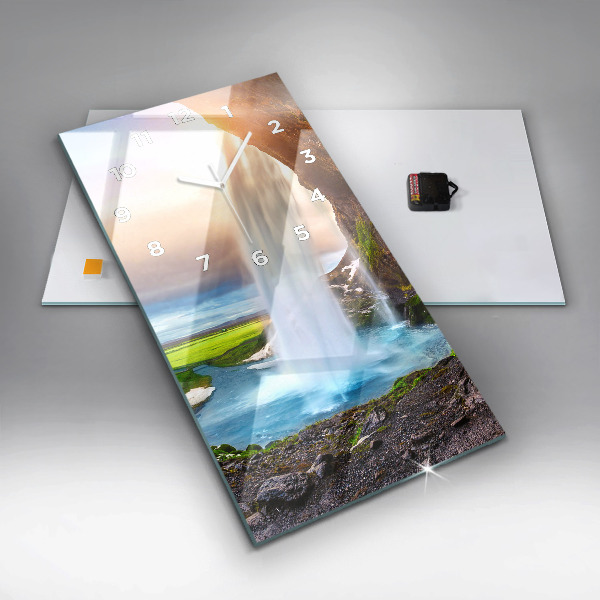 Modern vertical wall clock Waterfall in Iceland