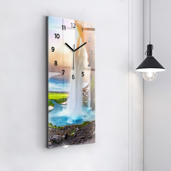Modern vertical wall clock Waterfall in Iceland