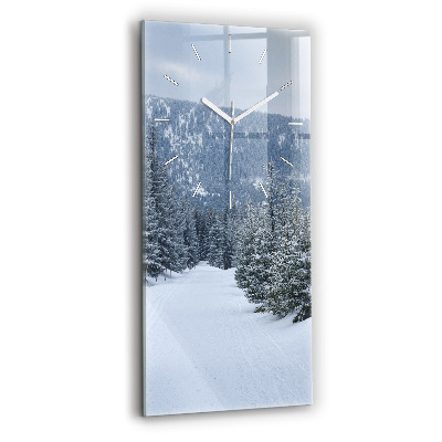 Modern vertical wall clock Czech Giant Mountains in winter