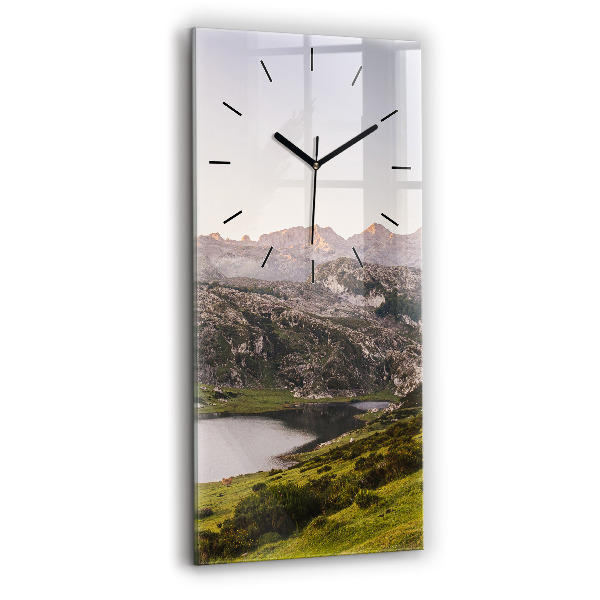 Modern vertical wall clock Lake and Pyrenees Mountains