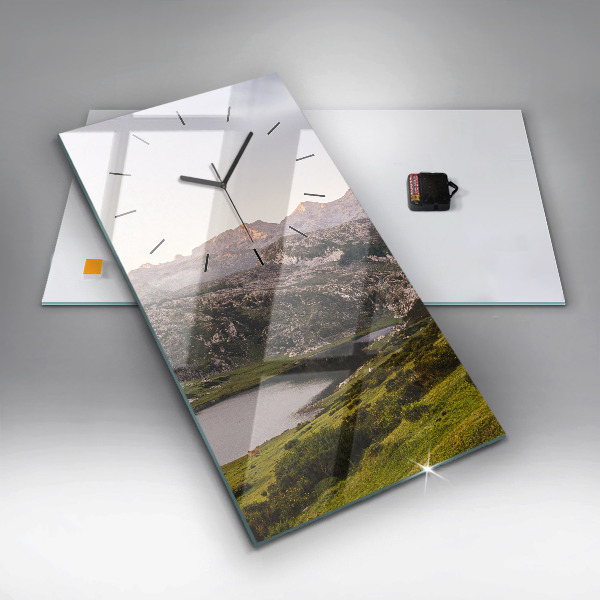 Modern vertical wall clock Lake and Pyrenees Mountains