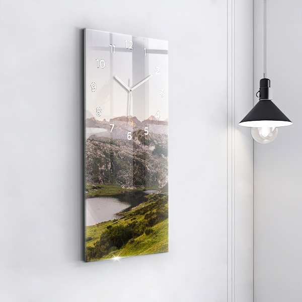 Modern vertical wall clock Lake and Pyrenees Mountains
