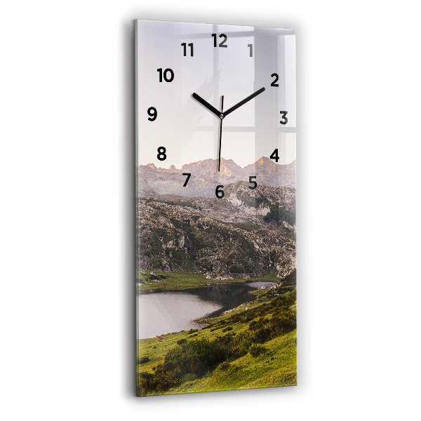 Modern vertical wall clock Lake and Pyrenees Mountains