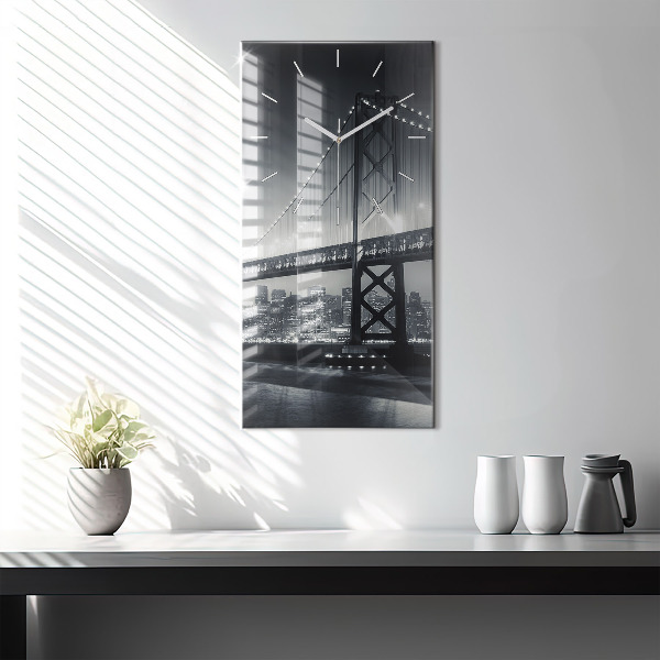 Modern vertical wall clock San Francisco Bridge at Night
