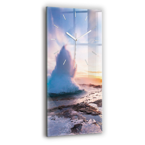Modern vertical wall clock Geyser on the island of Iceland