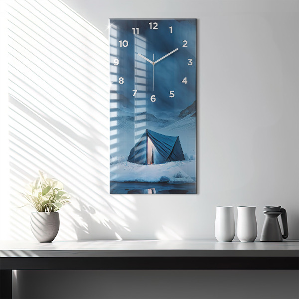 Modern vertical wall clock Tent in the mountains of Iceland