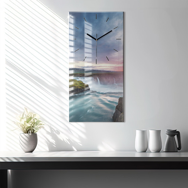 Modern vertical wall clock Landscape with a waterfall