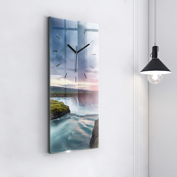 Modern vertical wall clock Landscape with a waterfall