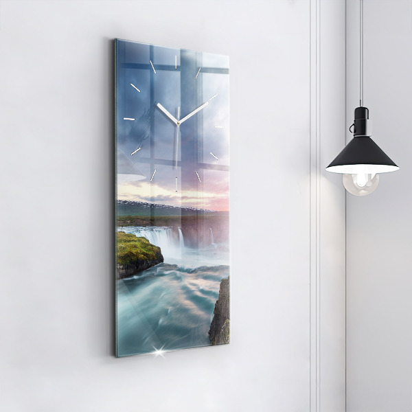 Modern vertical wall clock Landscape with a waterfall
