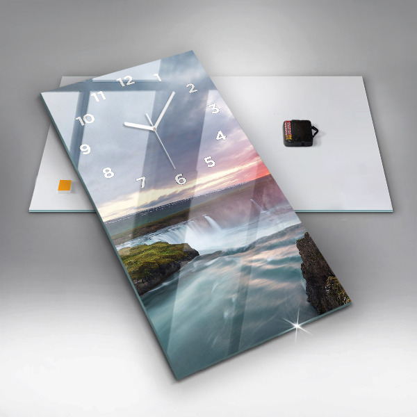 Modern vertical wall clock Landscape with a waterfall