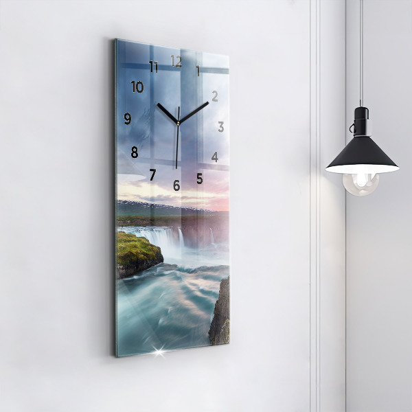 Modern vertical wall clock Landscape with a waterfall
