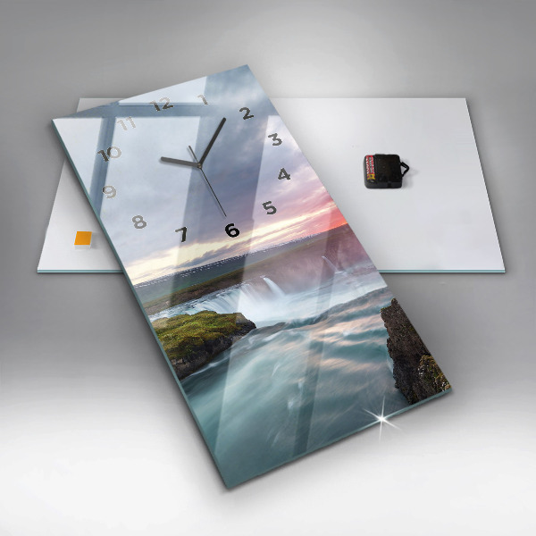 Modern vertical wall clock Landscape with a waterfall