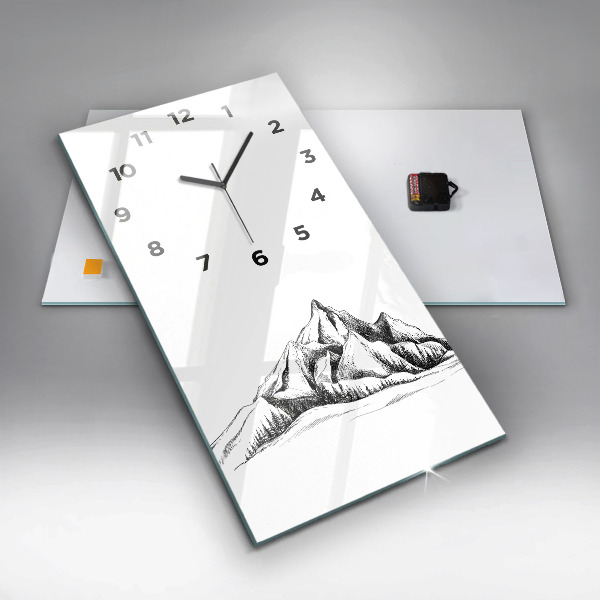 Modern vertical wall clock Drawn mountains