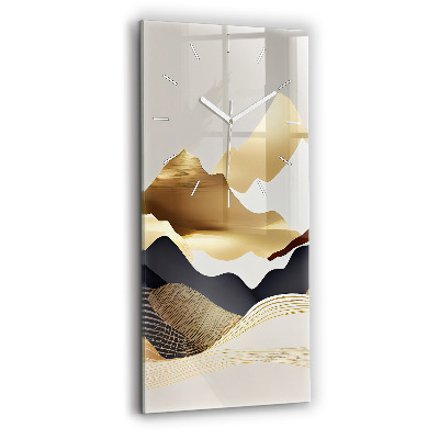 Modern vertical wall clock Abstract golden mountains