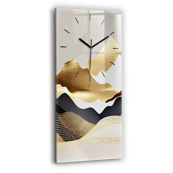 Modern vertical wall clock Abstract golden mountains