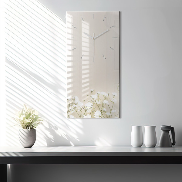 Modern vertical wall clock Blooming gypsophila flowers