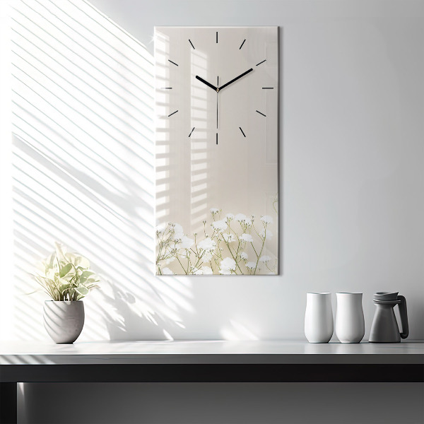 Modern vertical wall clock Blooming gypsophila flowers