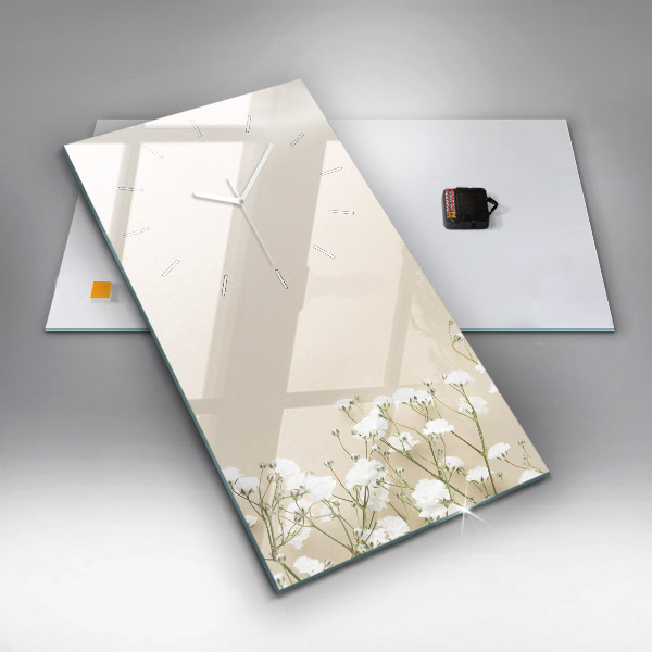 Modern vertical wall clock Blooming gypsophila flowers