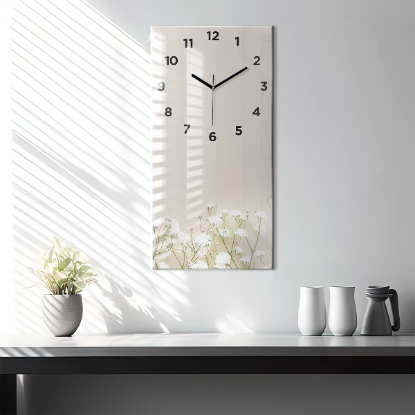 Modern vertical wall clock Blooming gypsophila flowers