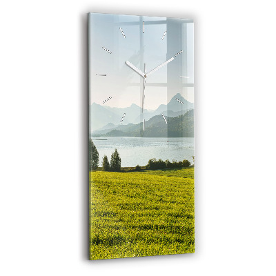 Modern vertical wall clock Mountains and field
