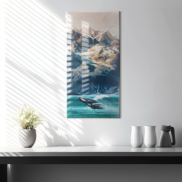 Modern vertical wall clock Whale water