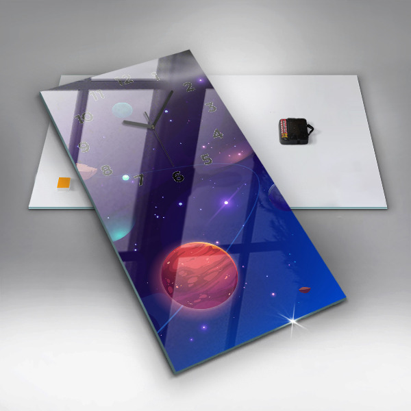 Modern vertical wall clock Planets galaxy