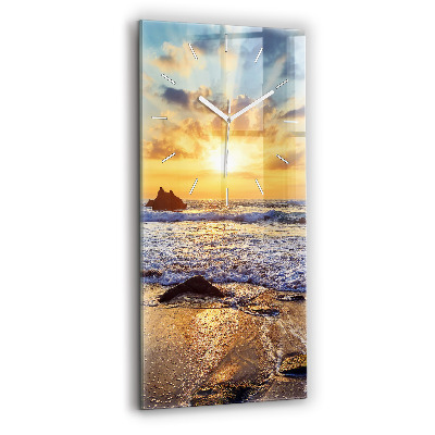 Modern vertical wall clock Sunset on the beach